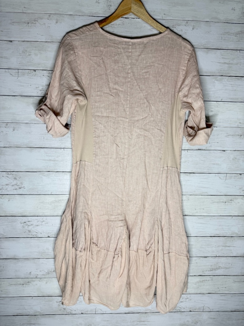 Bohabille Linen Dress Beige Italian Lagenlook Bubble Hem Midi Boho - Picture 5 of 6